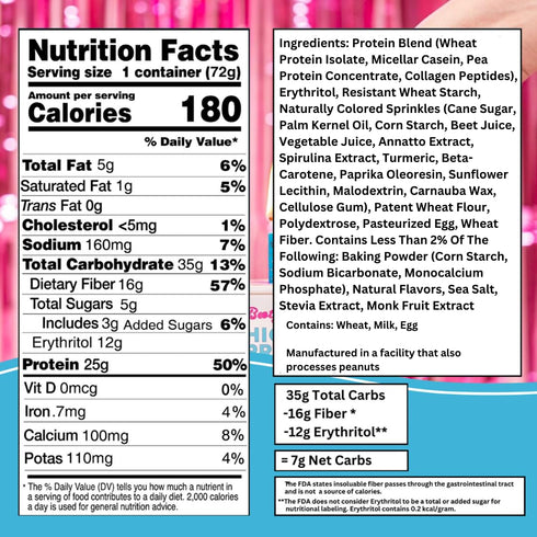 25g 16g 2.54oz 12-Pack Bootylicious | Protein Muffin | Birthday Cake | Low Carb, Fiber, Low Glycimic Index, Low Sugar