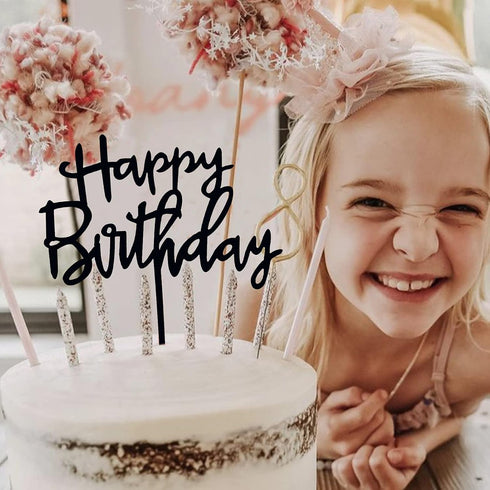 Happy Birthday Cake Topper – 20PCS Black Acrylic Happy Birthday Sign Cupcake Toppers Set for Boys Girls Women Men