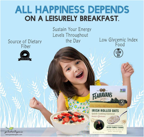 16 3 100% Flahavans Irish Rolled Oats, Ounce. Quick Cooking Oatmeal, Ready in Minutes. Whole Grain Oats, Non-GMO
