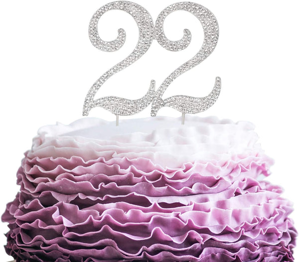 22 Years Birthday Cake Topper - Crystal Rhinestone 22nd Wedding Anniversary or 22 Years Old Decoration
