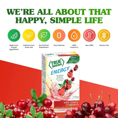 6ct (Pack 12) True Lemon Wild Cherry Cranberry of - Energy Drink Powder Mix - Sugar Free Energy Drinks