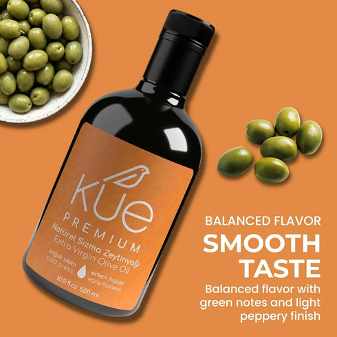 16.9 oz 12kg 0.2% 100% (500 ml) KUE Premium Extra Virgin Olive Oil fl - Cold Pressed Early Harvest EVOO, High