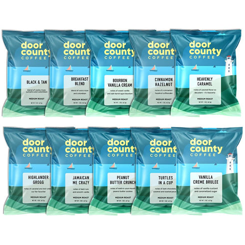 Gourmet Flavored Coffee Sampler Pack - 10 Bags of Unique Flavored Coffees