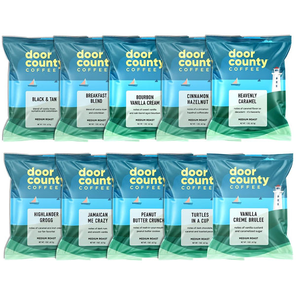 Gourmet Flavored Coffee Sampler Pack - 10 Bags of Unique Flavored Coffees