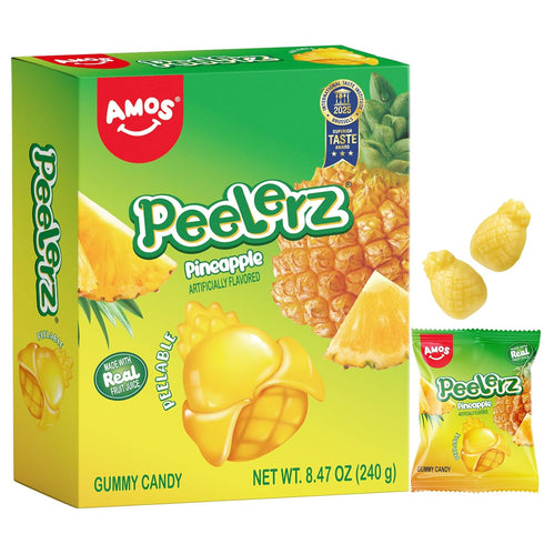 AMOS Peelerz Pineapple Gummy Candy, Peelable Fruit-Shaped Candy, 8.47oz Box with 10