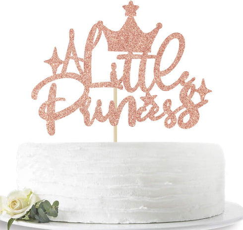 A Little Princess Cake Topper - Happy Birthday Decor for Girls, Baby Shower/Gender Reveal, Rose Gold Glitter