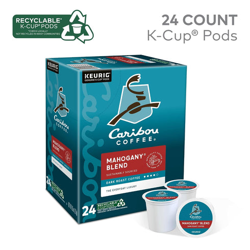 24 Caribou Coffee Single-Serve Coffee K-Cup Pods, Mahogany, Carton