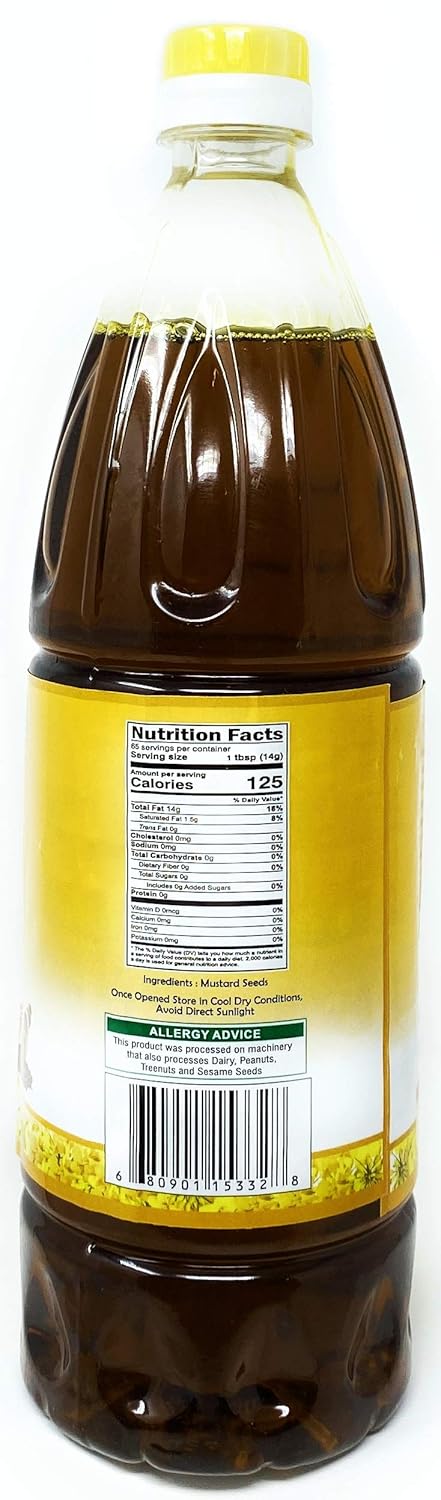 33.8 (1 100% Rani Mustard Oil (Kachi Ghani) Ounce Liter) NON-GMO | Gluten Free | Vegan | Natural | Kosher