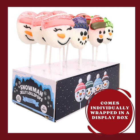 Gummy (Pack 12) Sweetzo Snowman Jelly Lollipops, Individually Wrapped Christmas Candy, Holiday Stocking Stuffers