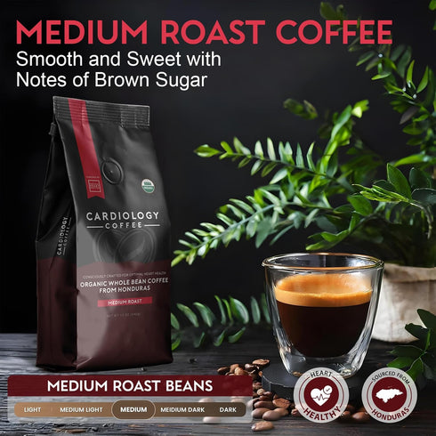12oz Cardiology Coffee Whole Bean Coffee USDA Certified Organic, Mold Free Premium Medium Roast Organic Coffee Beans