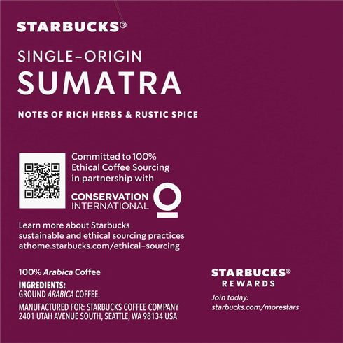 100% 10 (Pack 3 Starbucks Coffee K-Cup Pods, Single-Origin Sumatra Coffee, Dark Roast Arabica Coffee, Keurig Genuine
