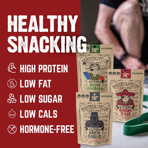 Pack Packs 3 Pack Righteous Felon Biltong Beef Jerky Variety | South African Biltong Snack for Adults | High Protein