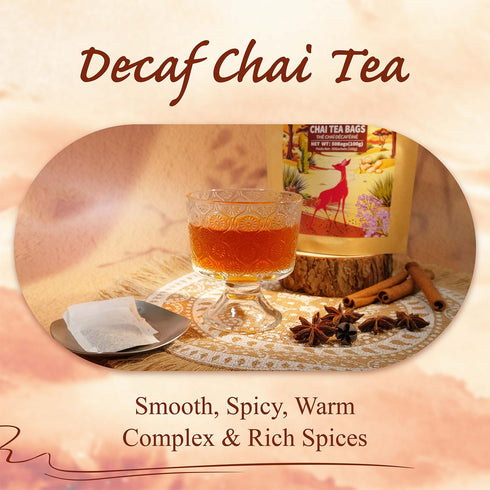 50 Count, CO2 6 WT WEETEE Decaf Chai Tea Bags Blend Decaffeinated Black Tea with Spices Chai, Rich & Cinnamon Aroma
