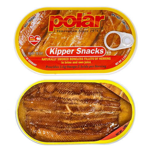 3.53-Ounce (Pack 12), 90% MW Polar Herring, Kipper Snacks, of Less Sodium, Ready to Eat Canned Fish, Good Source
