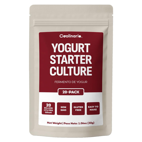 Coolinario Yogurt Starter Culture (20-Pack, 1.5g Sachets) Live Cultures for Homemade Yogurt