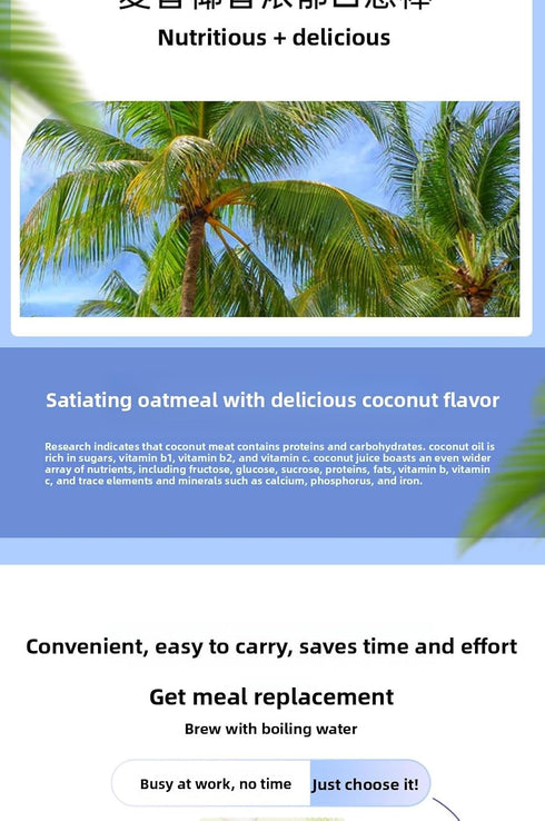 120g Raw Coconut Oatmeal High Fiber Breakfast Cereal Quick Meal Instant Oats for Satiety Healthy Snack Gluten Free