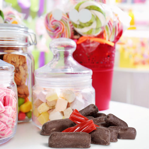 2 lbs Chocolate Covered Strawberry Licorice Bits by Its Delish, Bag Bulk | Strawberry Licorice Bites Coated in Dark