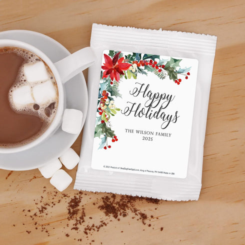 Best Day Ever Spot Poinsettia (Set 24) Christmas Hot Chocolate, Hot Chocolate Bar, Personalized Cocoa Favors, Holiday