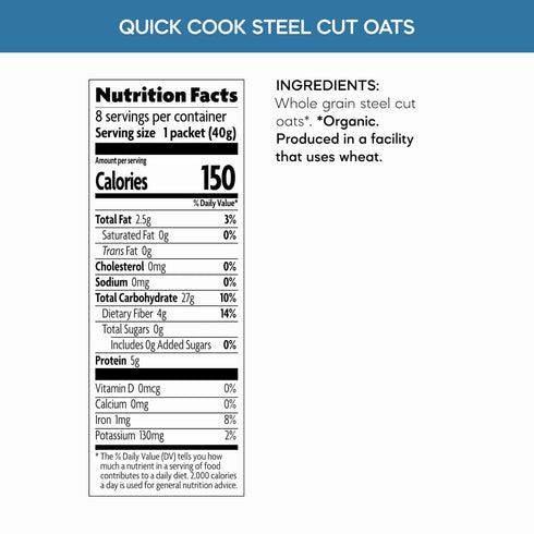 11.3 oz (Pack 6), Nature's Path Organic Quick Cook Quick Cook Steel Cut Instant Oatmeal, of Non-GMO