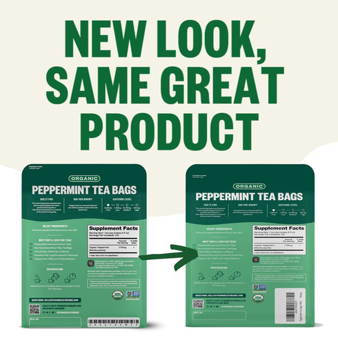 FGO Organic Peppermint Tea, 100 Count Eco-Conscious Tea Bags, Caffeine Free, Packaging May Vary