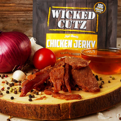 30g (2 Wicked Cutz Sweet & Savory Chicken Jerky, Protein Per Bag, Tender & Easy to Chew Alternative to Chicken Sticks
