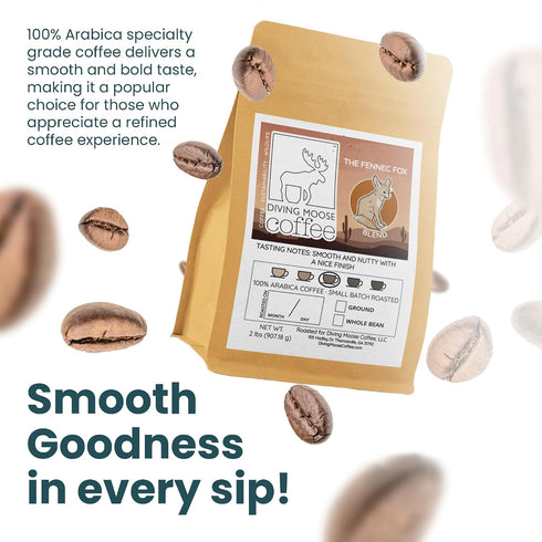 (32oz 2 LB) Diving Moose Coffee - The Fennec Fox Blend Medium Roast / - Nutty Cocoa Specialty Grade Small-Batch Roasted