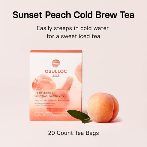 Sunset Packets (20ea, 1.76oz) OSULLOC Peach Cold Brew Tea, Sweet peach flavored iced tea, Hydration Tea