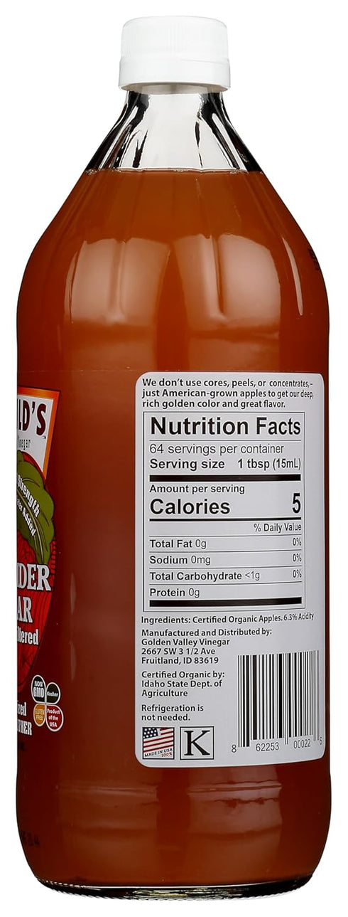 FAIRCHILD'S 32 Organic Raw & Unfiltered Apple Cider Vinegar, FZ
