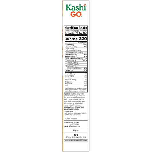 13.2oz (1 Kashi GO Cold Breakfast Cereal, Vegan Protein, Fiber Cereal, Peanut Butter Crunch, Box Box)