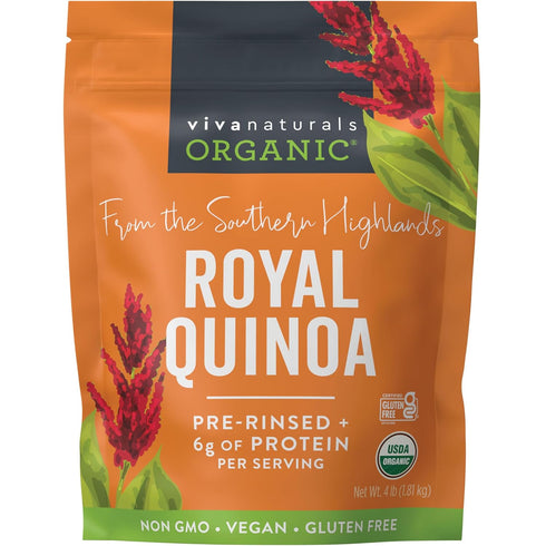 Viva Naturals Organic Quinoa, 4 lb Pre-Washed Whole Grain, Plant Protein, USDA