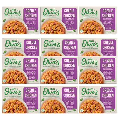 (3 Pack, 7 oz Miss Olives Creole Style Chicken with Brown Rice Shelf-Stable Microwavable Ready Meals, Lower Sodium