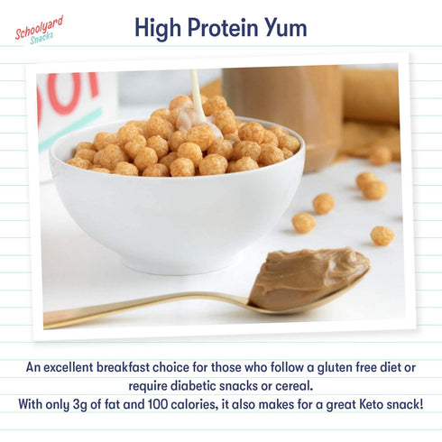 |15g 12 Pack Schoolyard Snacks Keto Cereal - (Peanut Butter) Protein, Low Carb, Low Sugar, Low Calories | Gluten-Free
