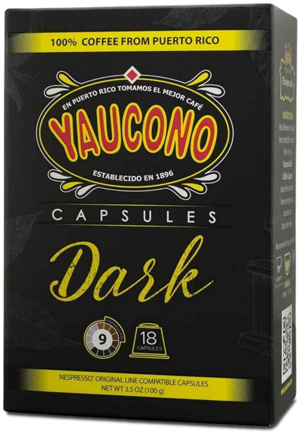 Yaucono Espresso Capsules - Dark Roast, 100 Percent Coffee from Puerto Rico, Compatible with Nespresso Machines, 18