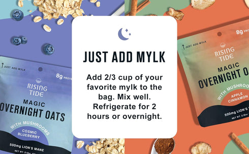 Pack (8 Pack) Mushroom Overnight Oats Variety Superfood Lions Mane Mushroom, Chia & Flax Seed - Organic Protein Oatmeal