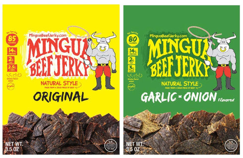 Mingua Beef Jerky - Two Milds + Two Garlic & Onions, 3.5