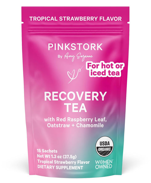 Pink Stork Organic Postpartum Recovery Herbal Tea, Caffeine-Free Red Raspberry Leaf with Chamomile, 15 Sachets,