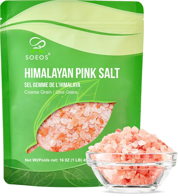 Soeos Himalayan Pink Salt, Coarse Grain, 16 Oz (1 Pound), Pink Himalayan