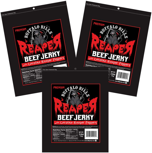 Buffalo Bills 2.6oz Reaper Beef Jerky 3-Pack (beef jerky made with Carolina