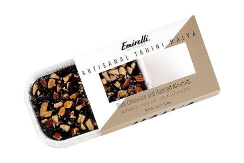 Emirelli Artisanal Halva Dessert – Authentic Middle Eastern Candy, Vegan 55%-Tahini Halwa, Dark Chocolate Flavor