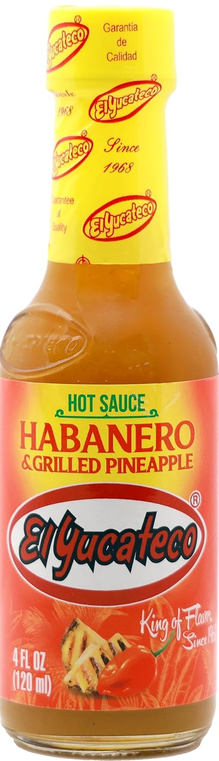 El Yucateco Grilled Pineapple and Habanero Sauce, 4 oz, Gluten Free, Sugar Free, 6 Pack