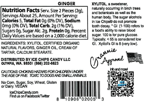 ICE CHIPS Xylitol Candy Tins, 5.28 oz total (Ginger, 3 Pack)