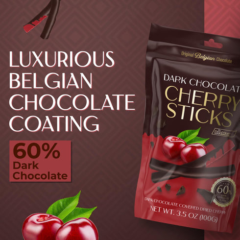 3.5 oz (Pack 1) BeeMax Dark Chocolate Covered Dried Cherry Sticks - Resealable Pouch of - Non-GMO, Premium Belgian dark
