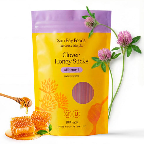 SB Organics SBO Honey Sticks - 100 Count of Raw Unfiltered Non-GMO Single Serve