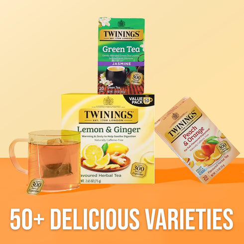 20 Count (Pack 1), Twinings Peach & Orange Herbal Tea Individually Wrapped Bags, of Juicy & Fruity, Naturally