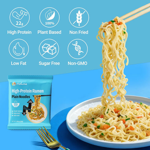 12-Pack 22g Hethstia High-Protein Ramen & Konjac Fettuccine, Plant-Based Noodles, Protein Ramen, Low-Carb, Vegan