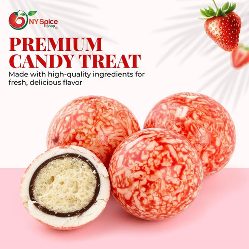 3 NY Spice Shop Strawberry & Creme Chocolate Malt Balls - Pound Festive Malted Milk Candy Gifts - Chocolate Malted Milk