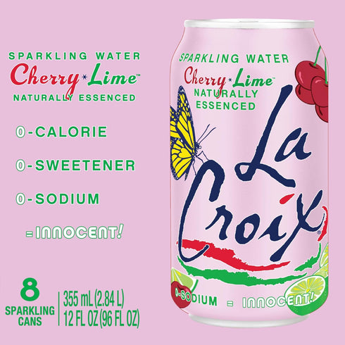 8-Pack La Croix Sparkling Water, Cherry Lime, Zero Sugar, Zero Calories, Zero Sodium