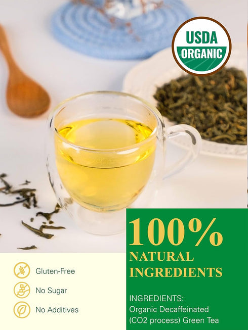 16 GLDNT Organic Decaf Green Tea, Organic Decaffeinated Green Tea Loose leaf, Delicate & Smooth Flavor, Hot & Iced Tea