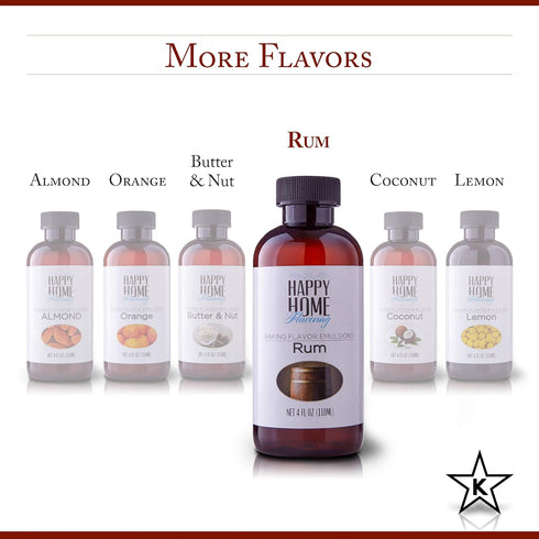 Happy Home Flavoring Imitation Rum Baking Flavor Emulsion - Certified Kosher, 4 oz.