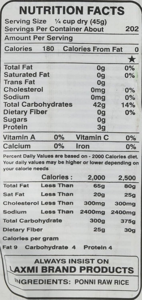 Laxmi 20 Ponni Raw Rice, Pound